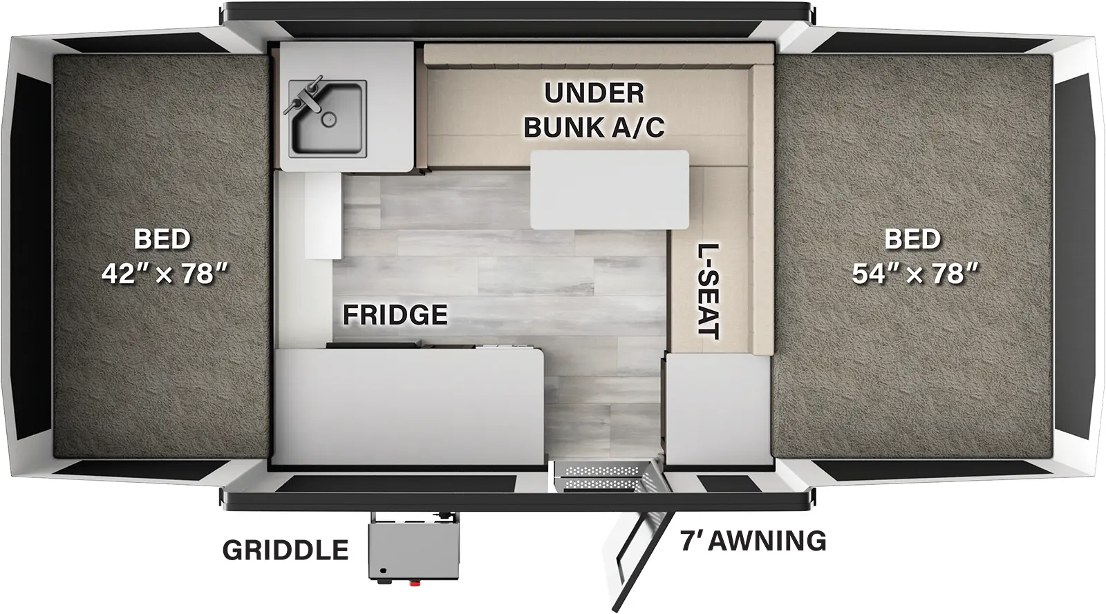 The Rockwood Tent 1640FT floorplan.